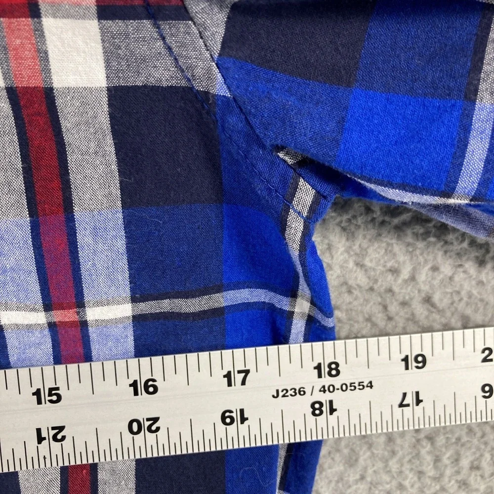 The Childrens Place Plaid Button Down Boys 16 XXL Blue Red White Cotton Shirt